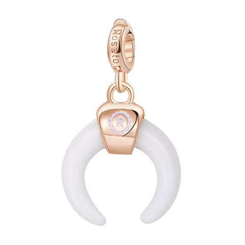 Charm Rosato in argento 925‰, galvanica oro rosa, smalto bianco, agata bianca