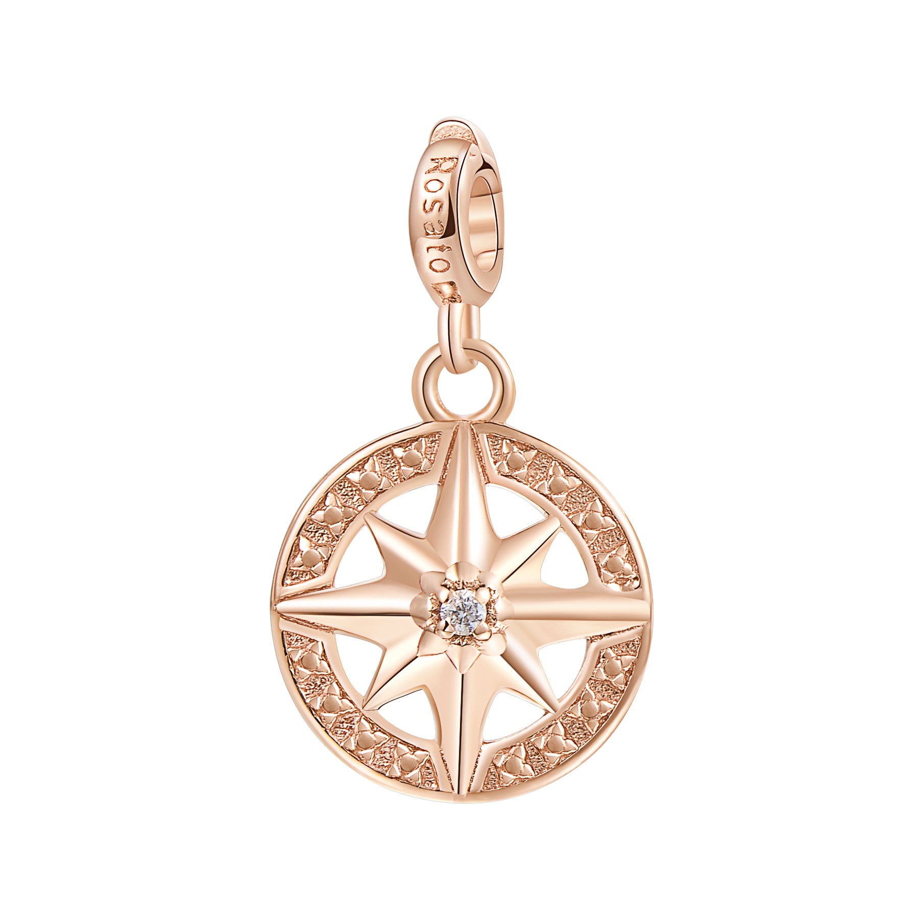 Charm Rosato in argento 925‰, galvanica oro rosa, 2 zirconi bianchi