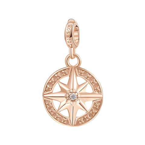 Charm Rosato in argento 925‰, galvanica oro rosa, 2 zirconi bianchi