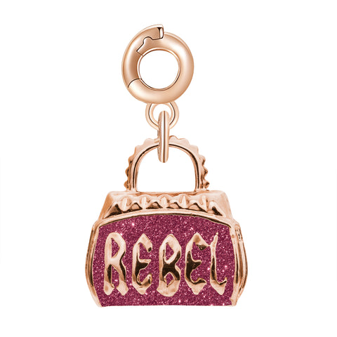 Charm Rosato in argento 925‰, galvanica oro rosa, smalto rosso glitter