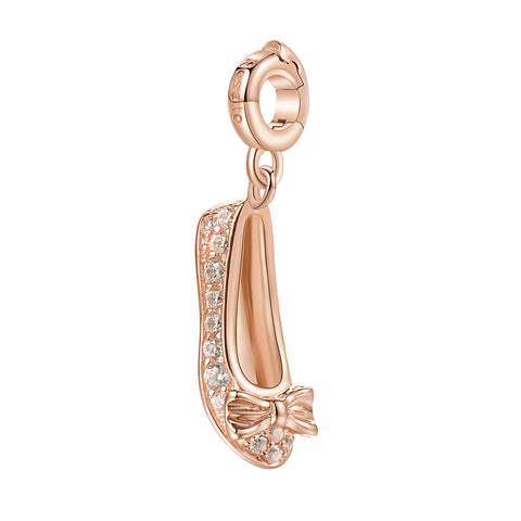 Charm Rosato in argento 925‰, galvanica oro rosa, smalto rosa, 29 zirconi bianchi