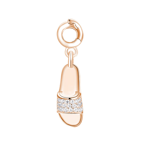 Charm Rosato in argento 925‰, galvanica oro rosa, smalto bianco, 25 zirconi bianchi