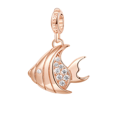 Charm in argento 925‰, galvanica oro rosa, 18 zirconi bianchi