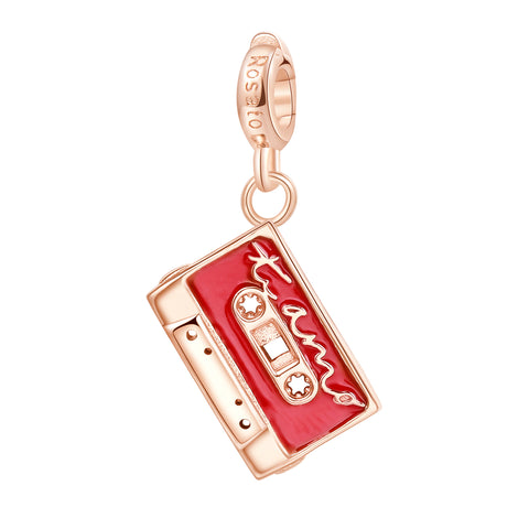 Charm in argento 925‰, galvanica oro rosa, smalto rosso