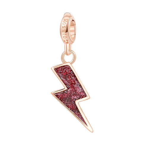 Charm in argento 925‰, galvanica oro rosa, smalto rosso glitter