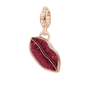 Charm Rosato in argento 925‰, galvanica oro rosa, smalto rosso glitter