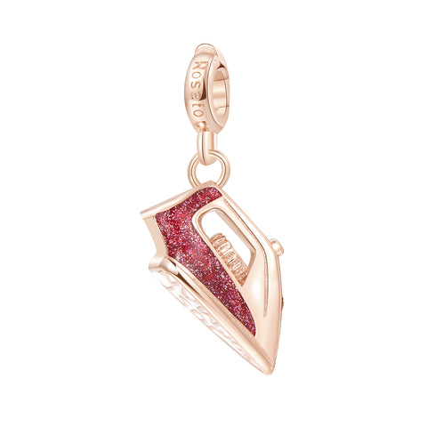 Charm Rosato in argento 925‰, galvanica oro rosa, smalto rosso glitter e bianco